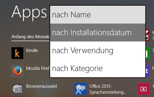 Apps sortieren