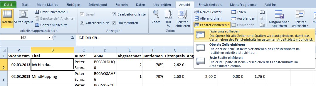 Fenster einfrieren