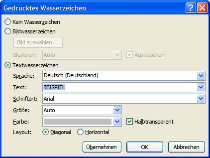  Wasserzeichen in Word